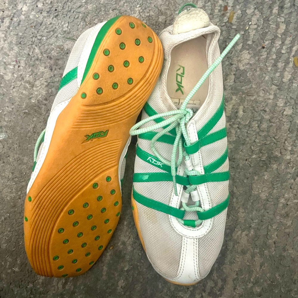 Reebok White and Green Mesh Sneakers